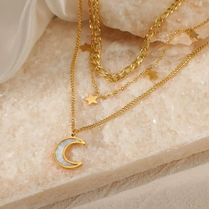 White Crescent Layers Necklace